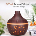 300 ML LED Wood with Night Scene Cut Outs Ultrasonic Essential Oil Diffuser