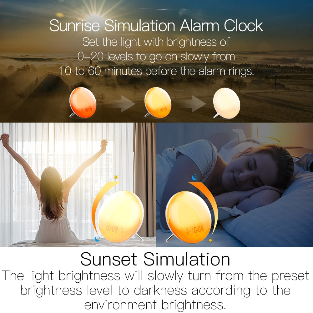 Wifi Smart Wake Up Light Workday Alarm Clock With 7 Colors Sunrise/sunset Smart Life Tuya App Works With Alexa Google Home - Alarm Clocks