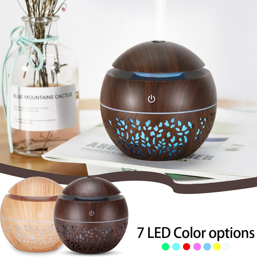 130ML USB Wood Grain Aromatherapy Diffuser With 7 Colors