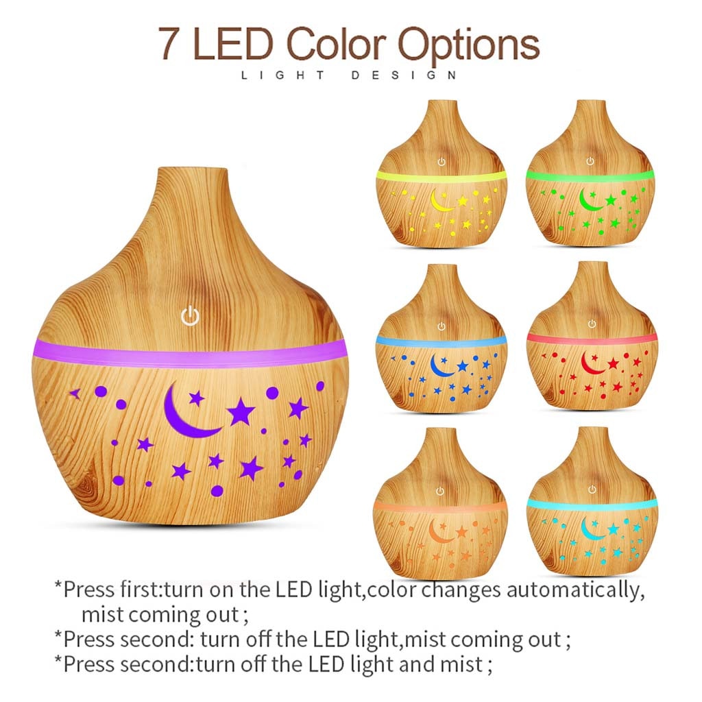 300 ML  LED Wood with Night Scene Cut Outs Ultrasonic Essential Oil Diffuser