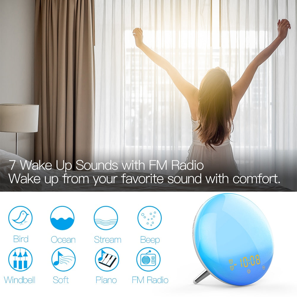 Wifi Smart Wake Up Light Workday Alarm Clock With 7 Colors Sunrise/sunset Smart Life Tuya App Works With Alexa Google Home - Alarm Clocks