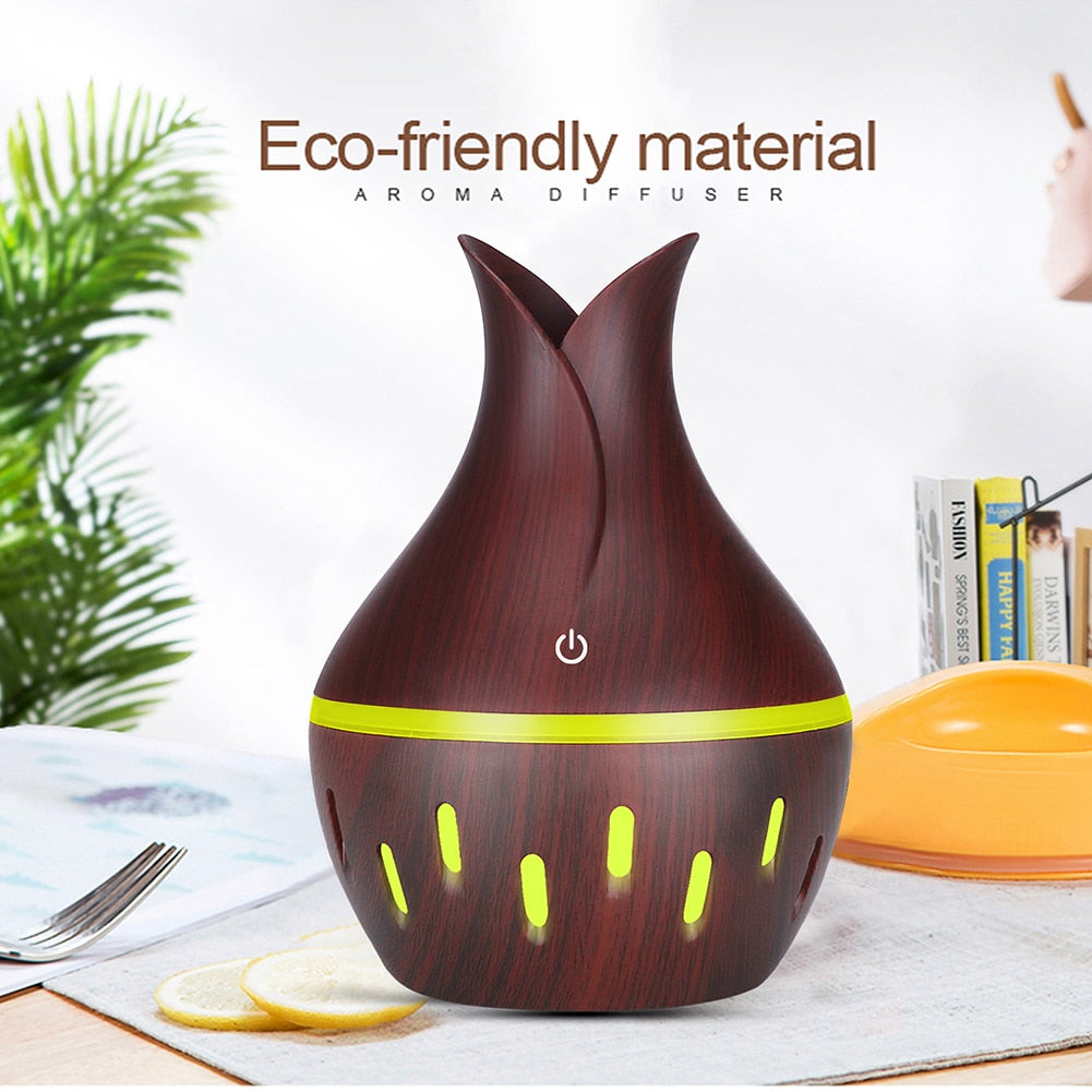 300ml Cute Wood Petal Ultrasonic Essential Oil Aromatherapy Diffuser