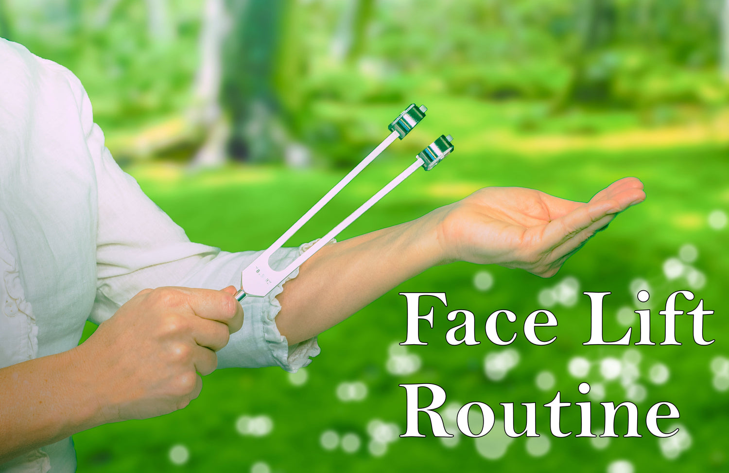 Video using a tuning fork to help tone and tighten the skin of the face, reduce wrinkles, reduce puffiness of the face, natural face lift