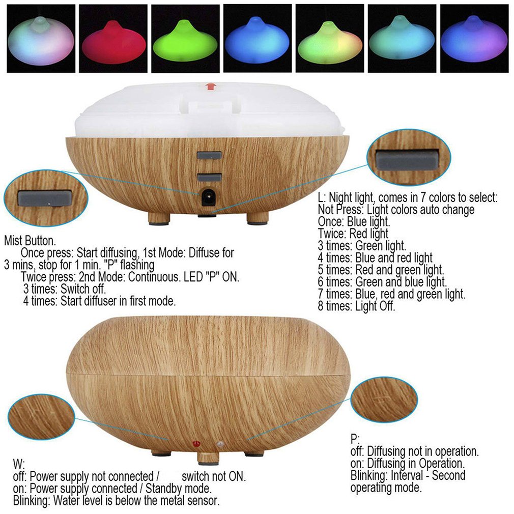 Wood Tear Drop 7 Color Ultrasonic Essential Oil Diffuser -U