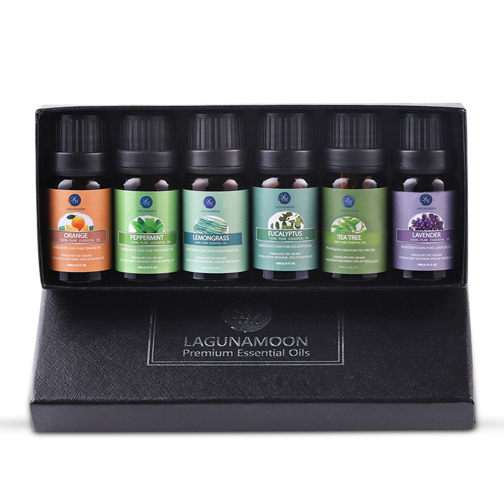 100% Pure Essential Oils 10ML 6pcs Aromatherapy Eucalyptus Peppermint Lemongrass Orange Tea Tree zenofsleep.com