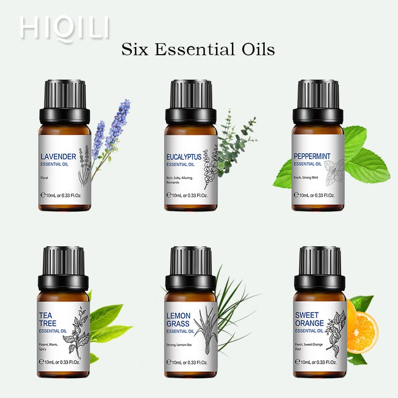 100% Pure Therapeutic Grade Essential Oil 10ML 6Pcs- Tea Tree Orange Peppermint Lavender Lemongrass Eucalyptus