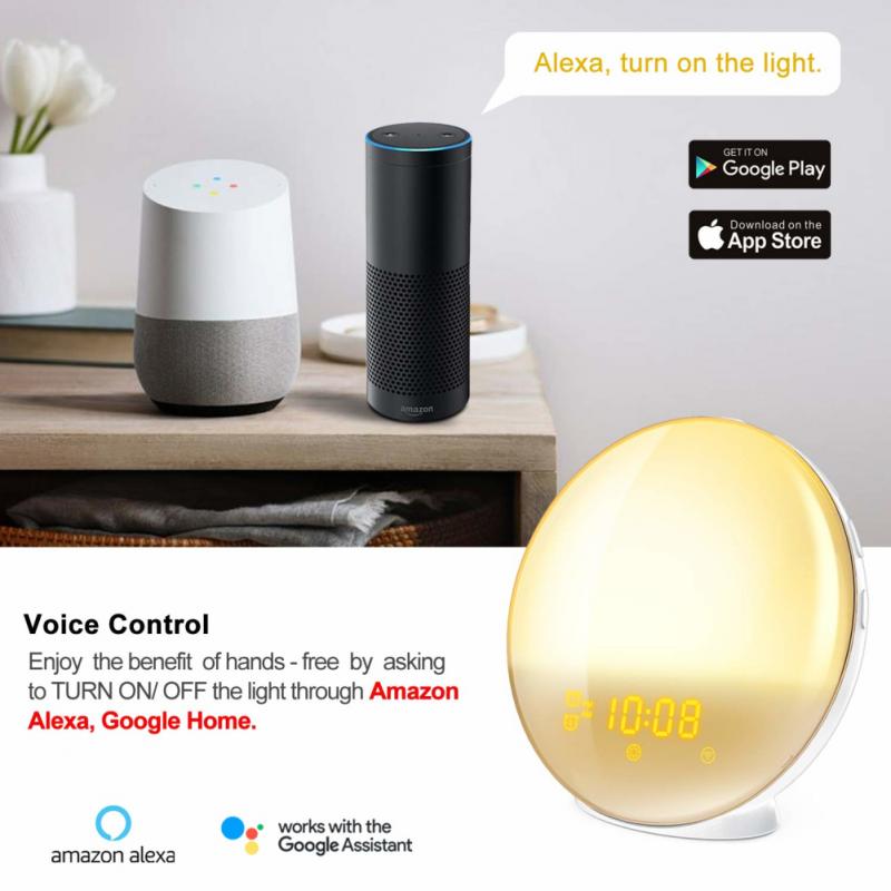 Smart Digital Sunrise Alarm Clock - Night Light - Colorful Lights - Natural Sound-FM