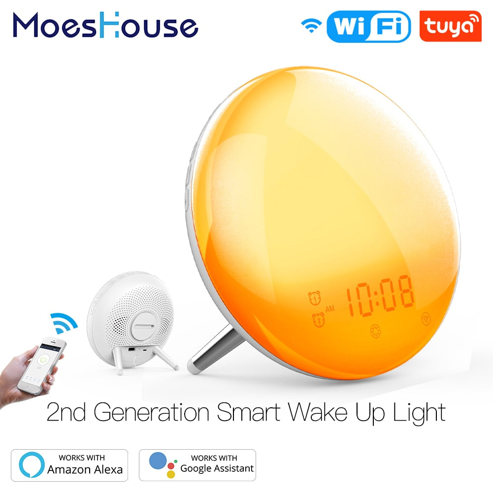 Wifi Smart Wake Up Light Workday Alarm Clock With 7 Colors Sunrise/sunset Smart Life Tuya App Works With Alexa Google Home - Alarm Clocks