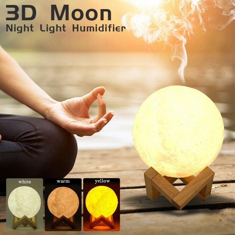 3D Moon Moonlight Diffuser with 3Color Changing Night Light -USB- U